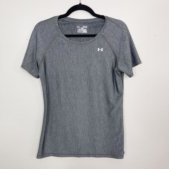 Under Armour Womens Medium M Heather GrayFitted HeatGear Short Sleeve Tee Shirt - Picture 1 of 6